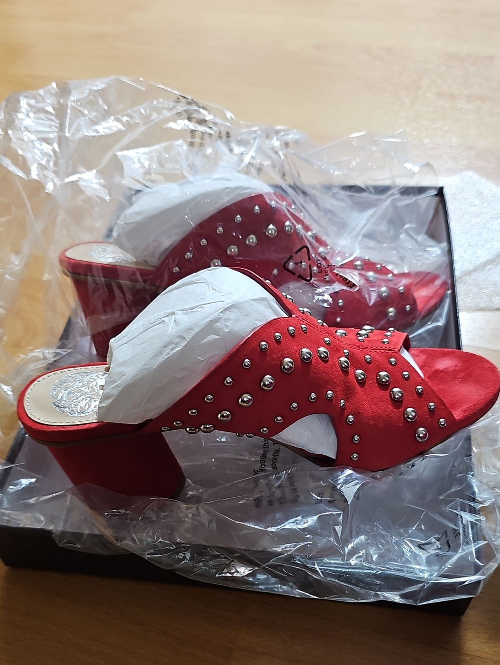 Vince Camuto Red Studded Block Heel Mules Vince Camuto